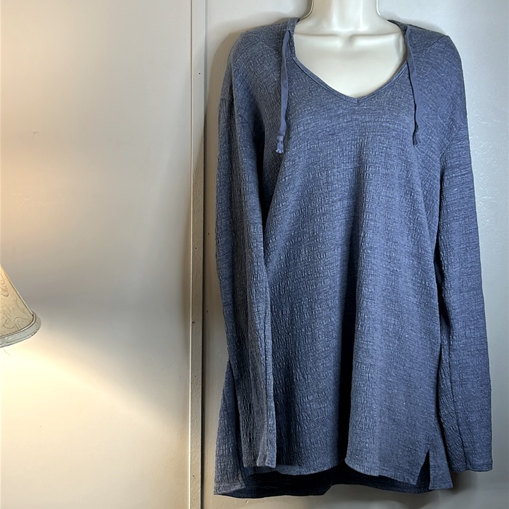 Agnes & Dora Blue V-Neck Hooded Tunic Sweatshirt